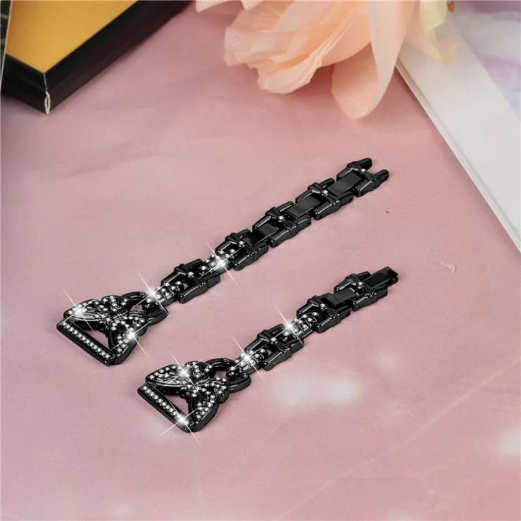 Watch Band for Samsung Galaxy Watch4 40mm 44mm / Watch4 Classic 42mm 46mm / Watch 5 40mm 44mm , Stainless Steel 20mm Strap with Rhinestone Decor - Black