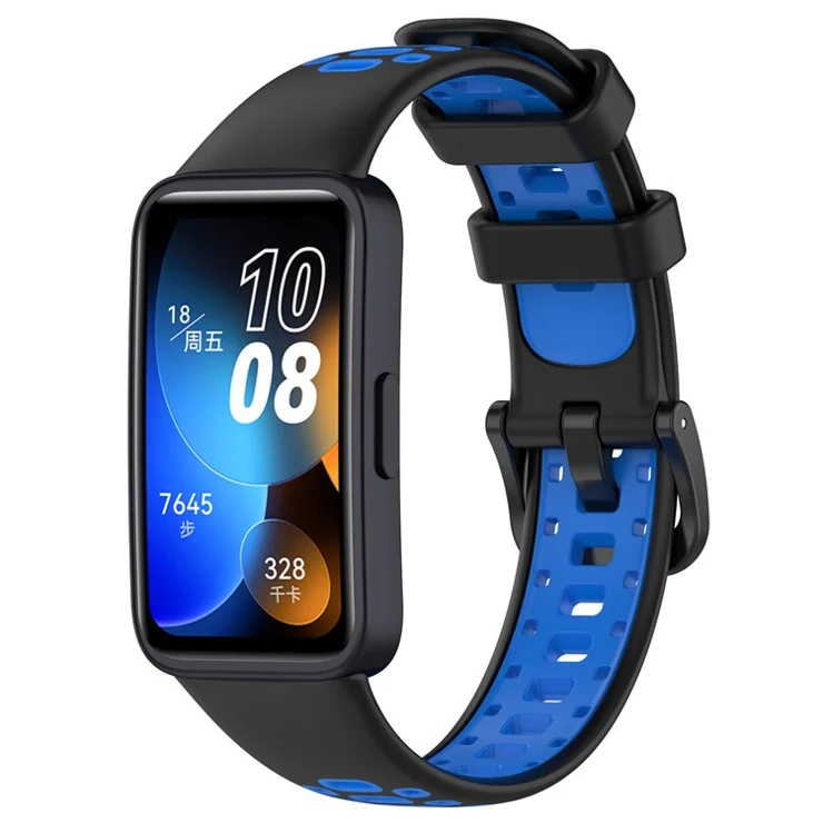 For Huawei Band 10 / Band 10 NFC / Band 9 / Band 9 NFC / Band 8 / Band 8 NFC Silicone Watch Band Replacement Strap - Black+Blue