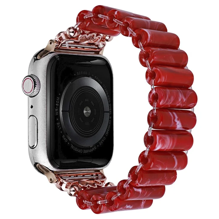 Resin Watch Band for Apple Watch Series 10 46mm / Ultra 2 Ultra 49mm / Series 9 8 7 45mm / 6 5 4 SE (2023) SE (2022) SE 44mm / 3 2 1 42mm , Tube Bead Bracelet - Red