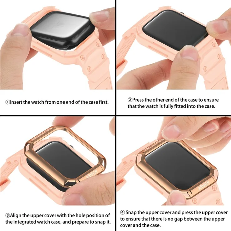 For Apple Watch Series 8 / 7 45mm / 6 / 5 / 4 / SE / SE (2022) 44mm 2-in-1 TPU Watchband Watch Case with PC Top Cover - Rose Gold+Pink