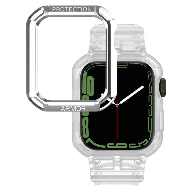 For Apple Watch Series 8 / 7 41mm / 6 / 5 / 4 / SE / SE (2022) 40mm 2-in-1 TPU Wrist Strap Watch Case with PC Top Cover - Silver+Transparent