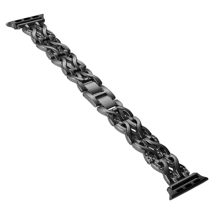 Watch Strap for Apple Watch Series 10 42mm / 9 8 7 41mm / SE (2023) SE (2022) SE 6 5 4 40mm / 3 2 1 38mm Rhinestone Watch Band Double X Alloy Wrist Strap - Black