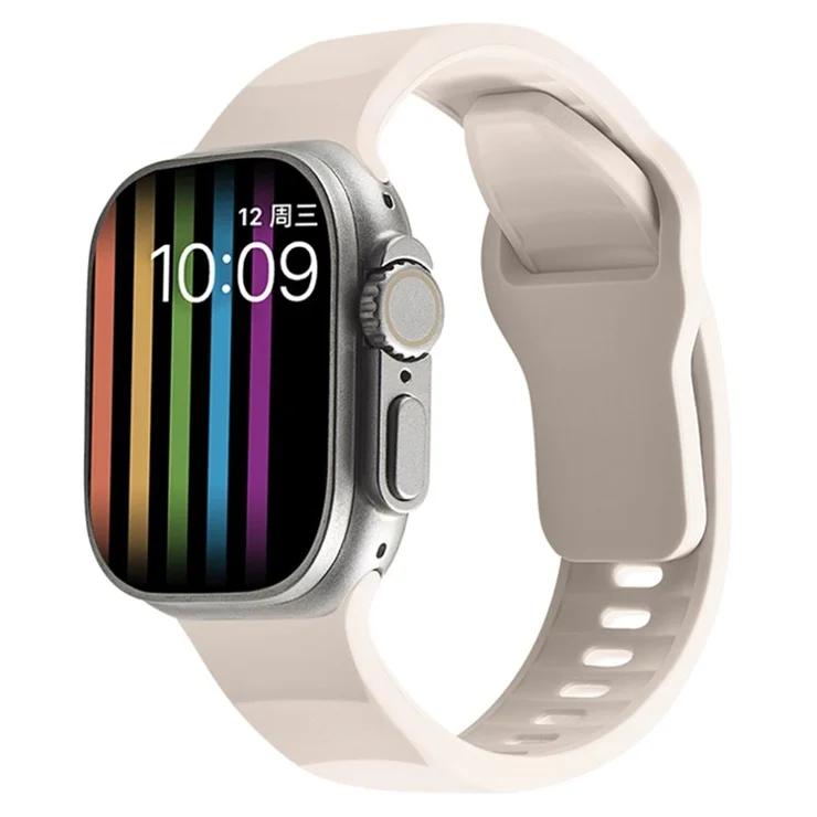 Watch Strap for Apple Watch Series 10 42mm / 9 8 7 41mm / SE (2023) SE (2022) SE 6 5 4 40mm / 3 2 1 38mm Silicone Watchband Wavy Watch Strap with Square Buckle - Starlight