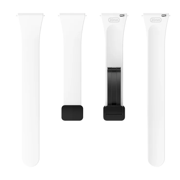 Silicone Bands for Samsung Galaxy Watch6 / Watch6 Classic / Watch 5 / Watch 5 Pro / Watch4 / Watch4 Classic Black Buckle 20mm Strap - White