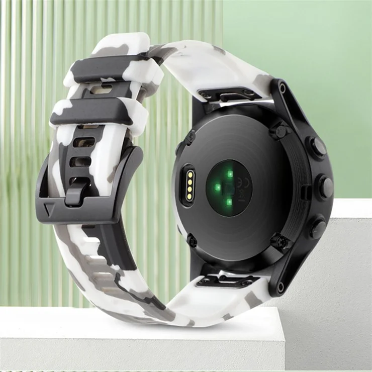 Silicone Watch Band for Garmin Fenix 7X / 6X , Camouflage Pattern 26mm Quick Release Casual Strap - Camouflage White
