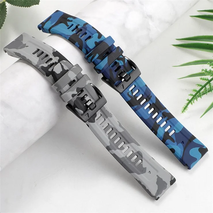 Silicone Watch Band for Garmin Fenix 7X / 6X , Camouflage Pattern 26mm Quick Release Casual Strap - Camouflage White
