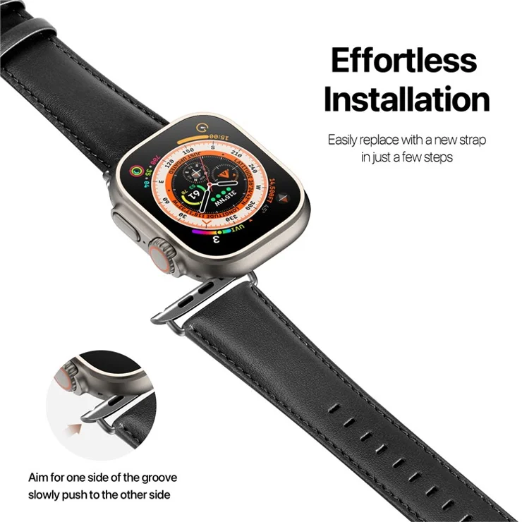 DUX DUCIS YS Series For Apple Watch Series 10 46mm / Ultra 2 Ultra 49mm / Series 9 8 7 45mm / 6 5 4 SE (2023) SE (2022) SE 44mm / 3 2 1 42mm Cowhide Leather Wrist Band Replacement Strap - Black