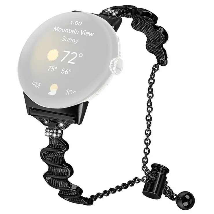 Watch Band for Google Pixel Watch 2 / Pixel Watch 20mm Replacement Watch Bracelet Rhinestone Decor Stainless Steel Strap - Black