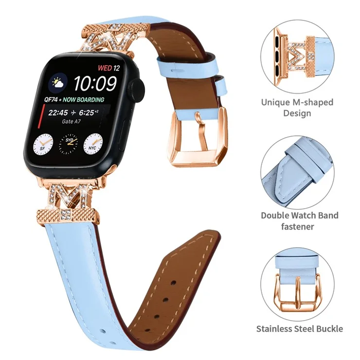 Rose Gold Buckle Strap for Apple Watch Series 10 42mm / 9 8 7 41mm / SE (2023) SE (2022) SE 6 5 4 40mm / 3 2 1 38mm Watch Band - Blue