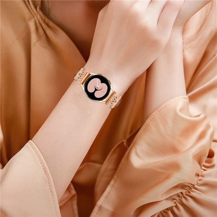 Crown Rhinestone Watch Band for Samsung Galaxy Watch 5 / Watch4 44mm 40mm Bracelet Strap with Rose Gold Buckle - Brown