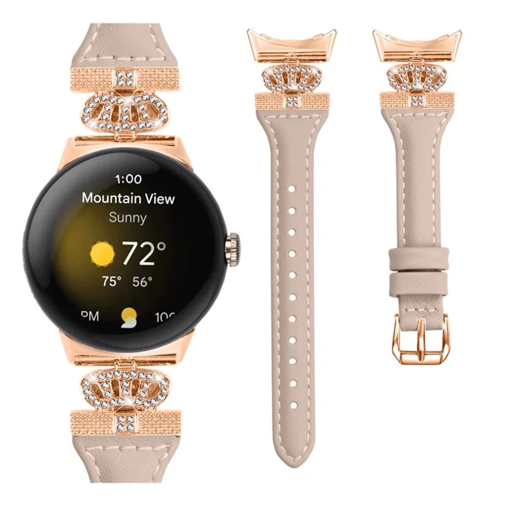 For Google Pixel Watch / Watch 2 Rose Gold Buckle Watch Band Strap with Crown-Shape Connector - Apricot