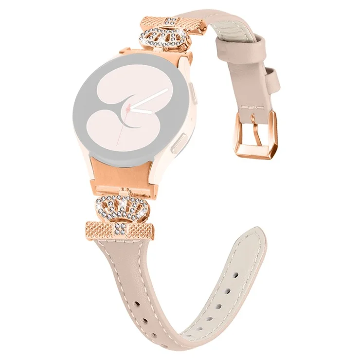 For Samsung Galaxy Watch6 44mm / Watch6 Classic 43mm / 47mm Watch Strap Leather Watchband with Rose Gold Buckle - Apricot