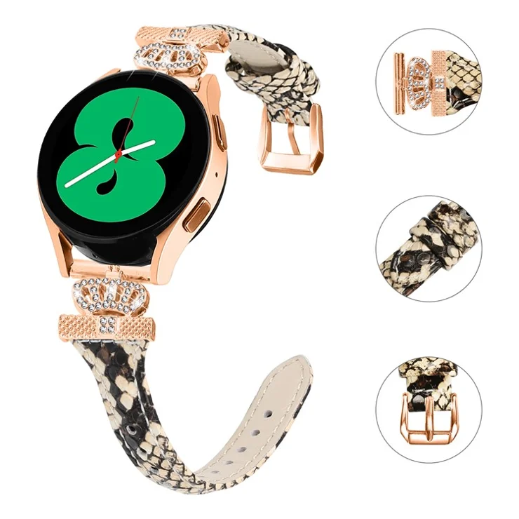 For Samsung Galaxy Watch3 41mm / Watch4 40 / 44mm / Watch 5 40 / 44mm / Watch4 Classic 42 / 46mm Watch Strap Rose Gold Buckle 20mm Watchband - Snakeskin