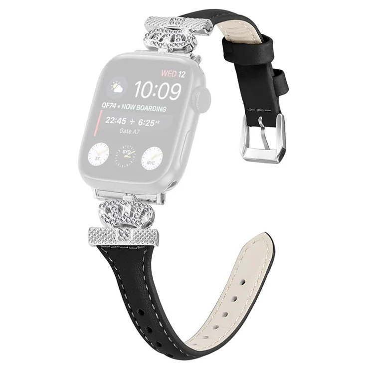 Silver Buckle Band for Apple Watch Series 10 46mm / Ultra 2 Ultra 49mm / Series 9 8 7 45mm / 6 5 4 SE (2023) SE (2022) SE 44mm / 3 2 1 42mm Watch Strap - Black