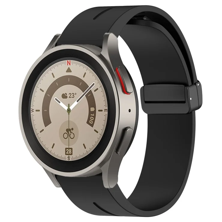 For Samsung Galaxy Watch 6 / 6 Classic / 5 / 4 / Huawei Watch GT 3 42mm Watch Strap Black Buckle 20mm Magnetic Silicone Band - Black