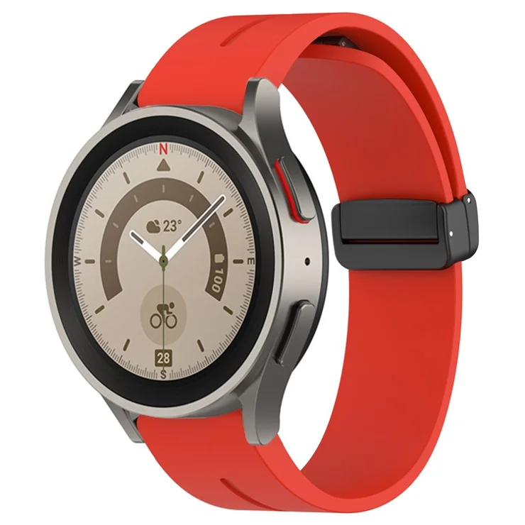 For Samsung Galaxy Watch 6 / 6 Classic / 5 / 4 / Huawei Watch GT 3 42mm Watch Strap Black Buckle 20mm Magnetic Silicone Band - Red