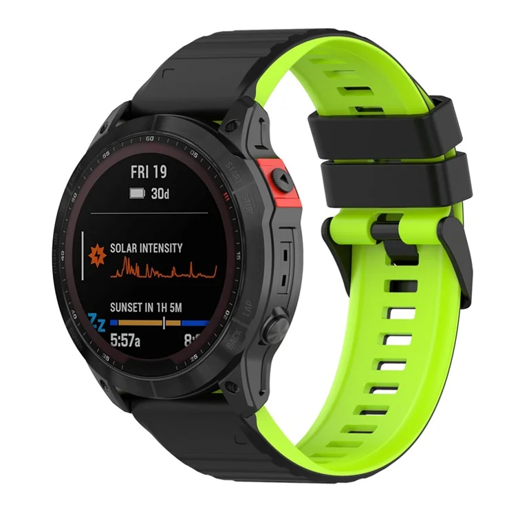 For Garmin Fenix 7X Pro Watch Bands Horizontal Stripes Silicone Dual-color Strap - Black / Lime