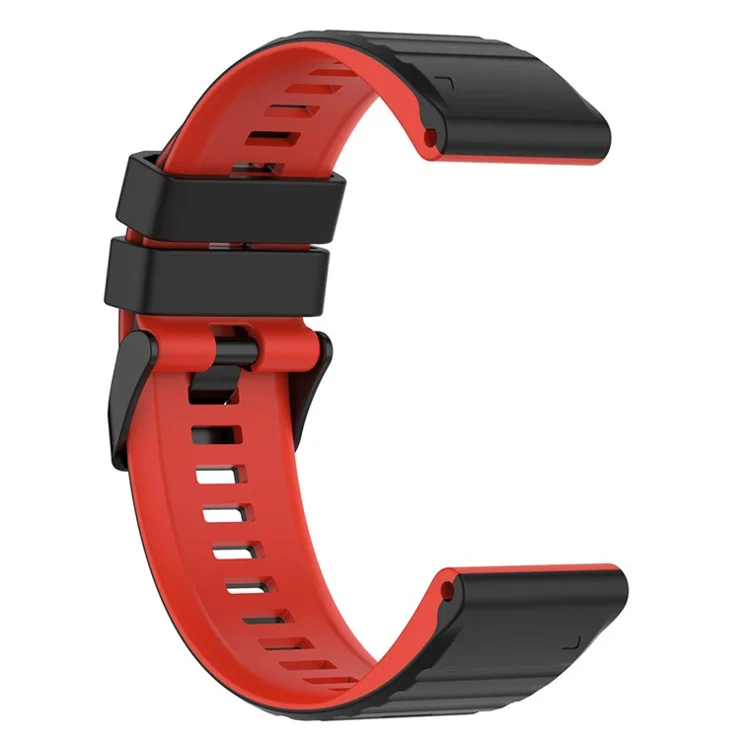 For Garmin Fenix 7 Pro Silicone Watch Bands Dual-color Horizontal Stripes Wrist Strap - Black / Red