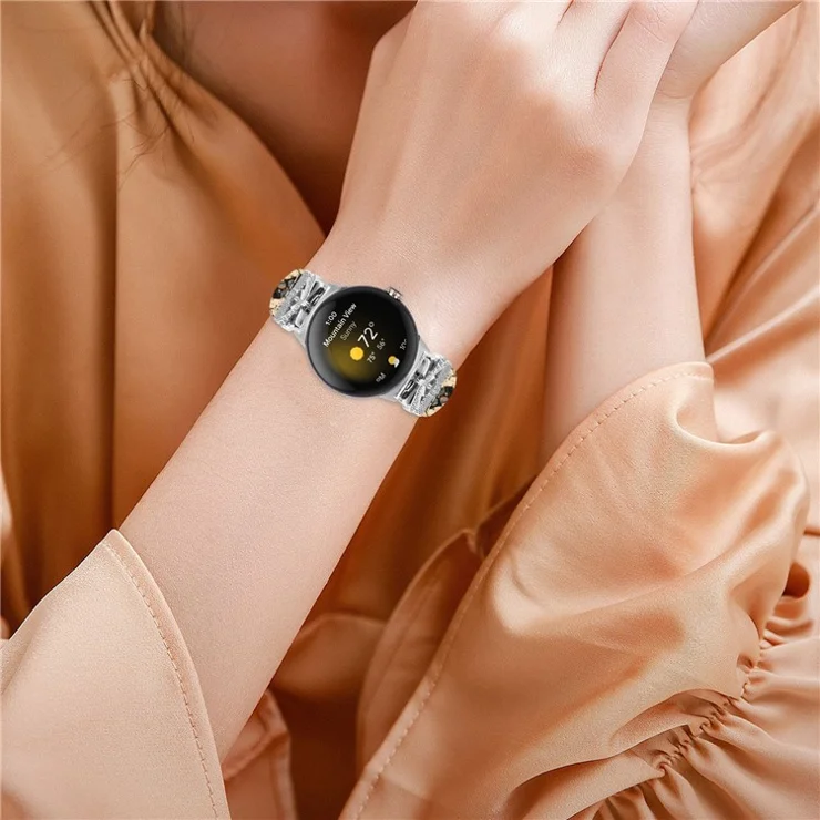 Silver Buckle Watch Band for Google Pixel Watch / Pixel Watch 2 Wrist Strap with Butterfly Connector - Snake Texture