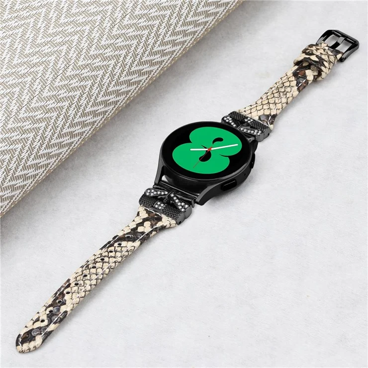 For Samsung Galaxy Watch3 41mm / Watch FE 40mm / Watch4 / Watch5 / Watch4 Classic / Watch5 Active Watchband Black Buckle 20mm - Snake Texture