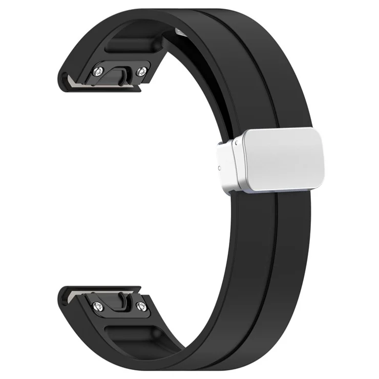 For Garmin Fenix 7 / Forerunner 965 / 955 / 945 / 935 22mm Watch Band Silive Buckle Silicone Wriststrap - Black