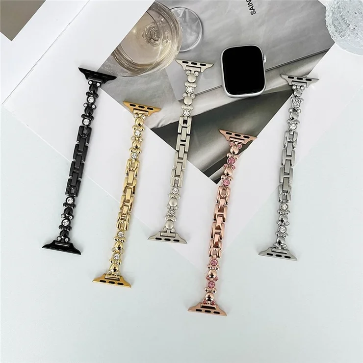 For Apple Watch Series 10 46mm / Ultra 2 Ultra 49mm / Series 9 8 7 45mm / 6 5 4 SE (2023) SE (2022) SE 44mm / 3 2 1 42mm Watch Band Rhinestone Wrist Strap - Black