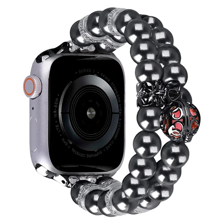 Watch Strap for Apple Watch Series 10 46mm / Ultra 2 Ultra 49mm / Series 9 8 7 45mm / 6 5 4 SE (2023) SE (2022) SE 44mm / 3 2 1 42mm Beads Bracelet Band - Grey