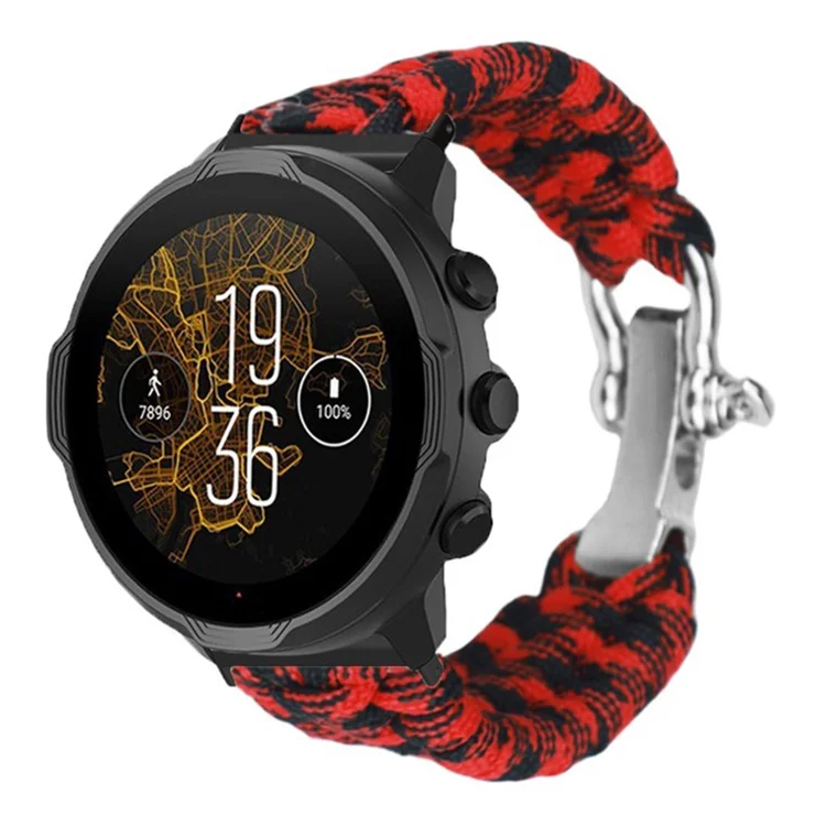 For Suunto Spartan Sport Wrist HR Baro / Suunto 7 / Suunto 9 24mm Watch Band Braided Rope Wrist Strap Bracelet - Red Black Camouflage