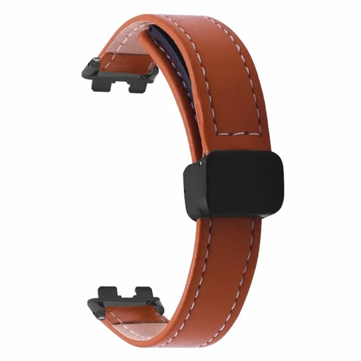 For Xiaomi Smart Band 8 Watch Band Magnetic PU Leather+Alloy Strap Replacement - Brown