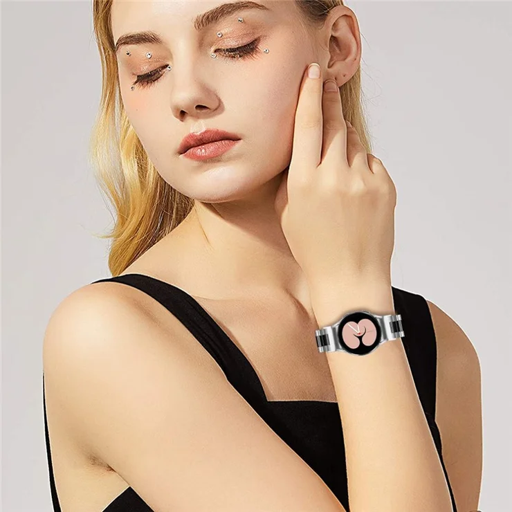 For Samsung Galaxy Watch 5 / 5 Pro / Watch FE 40mm / Watch4 / Watch4 Classic 46mm Stainless Steel Strap Connector Watch Band - Silver / Black