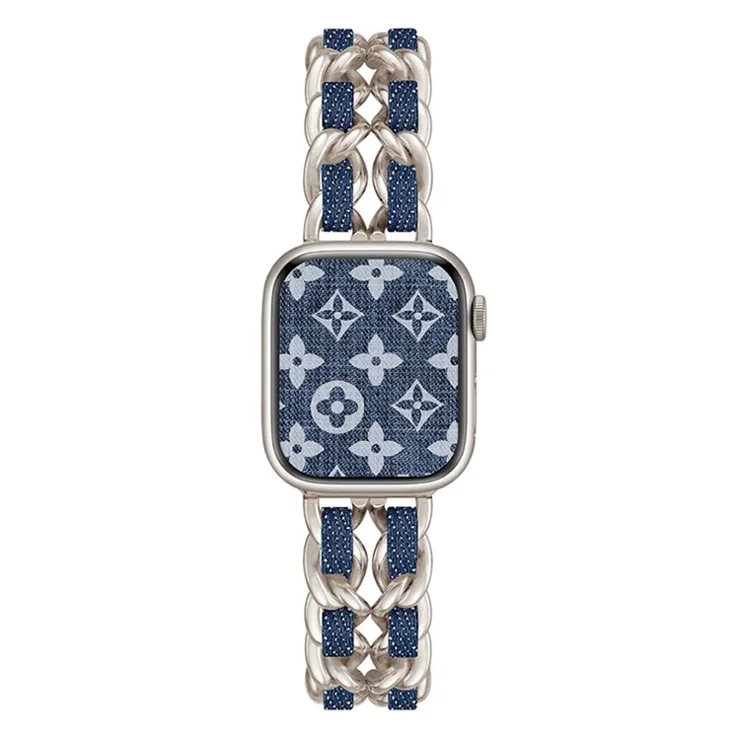 Watch Strap for Apple Watch Series 10 42mm / 9 8 7 41mm / SE (2023) SE (2022) SE 6 5 4 40mm / 3 2 1 38mm Chain Style Watch Band - Starlight+Dark Denim