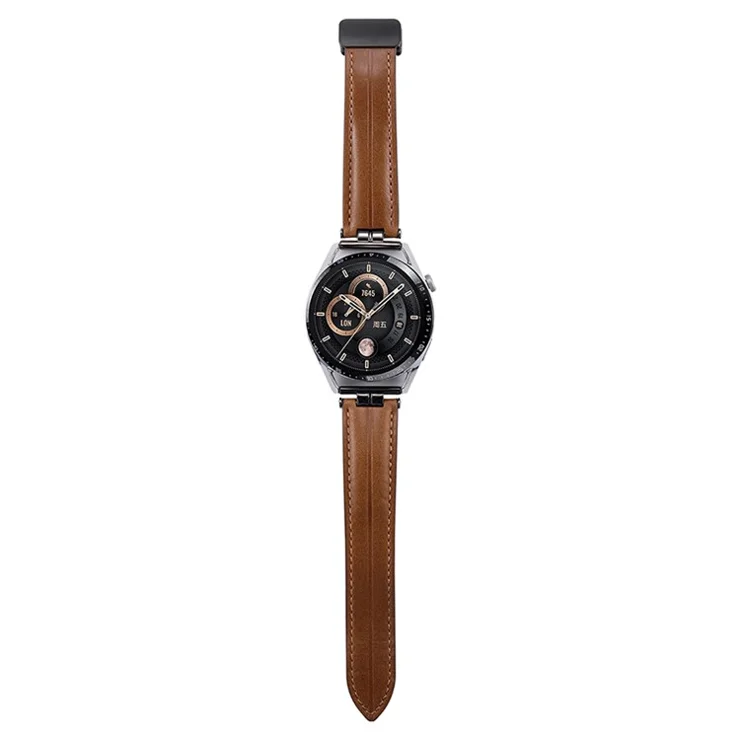 22mm Watch Strap for Samsung Galaxy Watch3 45mm / Garmin Venu 3 Stainless Steel Folding Buckle Leather Band - Black / Black Buckle