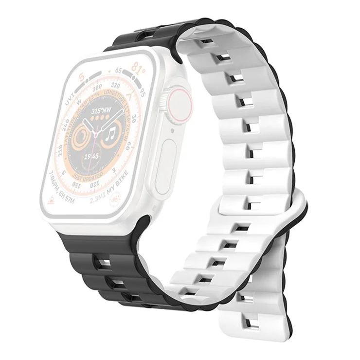 Watch Strap for Apple Watch Series 10 42mm / 9 8 7 41mm / SE (2023) SE (2022) SE 6 5 4 40mm / 3 2 1 38mm Magnetic Silicone Band - Black+White