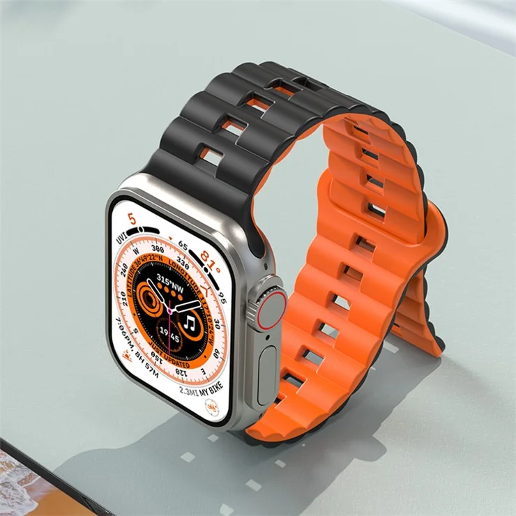 For Apple Watch Series 10 46mm / Ultra 2 Ultra 49mm / Series 9 8 7 45mm / 6 5 4 SE (2023) SE (2022) SE 44mm / 3 2 1 42mm Silicone Band Watch Strap - Black+Orange