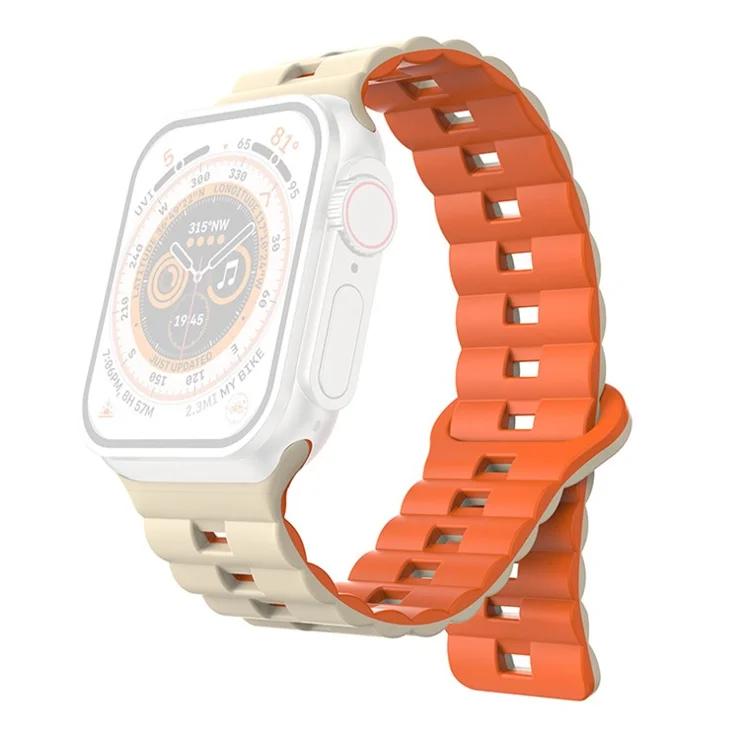 For Apple Watch Series 10 46mm / Ultra 2 Ultra 49mm / Series 9 8 7 45mm / 6 5 4 SE (2023) SE (2022) SE 44mm / 3 2 1 42mm Silicone Band Watch Strap - Starlight+Orange