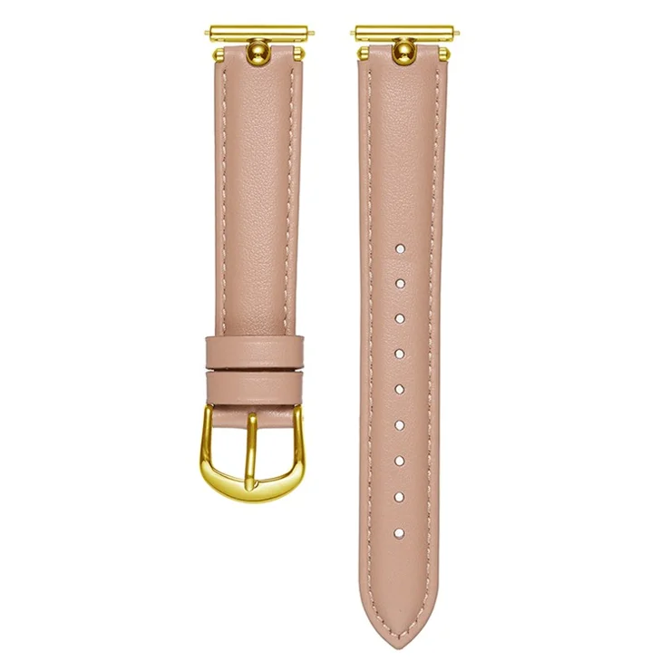 20mm Universal Smart Watch Band Genuine Cow Leather Strap Replacement - Light Pink+Gold Buckle