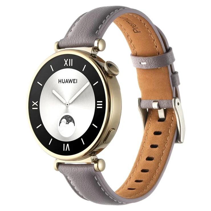 18mm Watch Strap for Huawei Watch GT 4 41mm / Garmin Venu 3S Genuine Cow Leather Watch Band - Light Purple