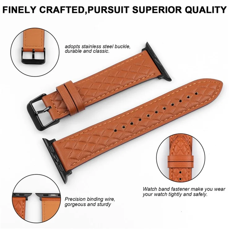 Watch Strap for Apple Watch Series 10 42mm / 9 8 7 41mm / SE (2023) SE (2022) SE 6 5 4 40mm / 3 2 1 38mm Watch Band Genuine Cow Leather Strap - Black