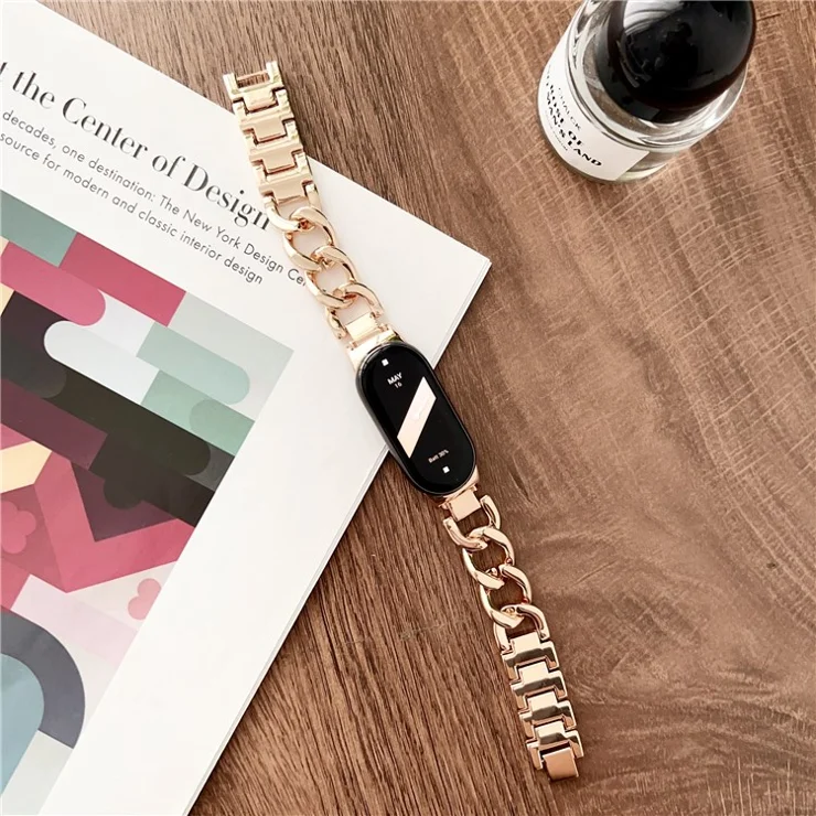 For Xiaomi Smart Band 9 NFC / 9 / 8 NFC / 8 Chain Strap Zinc Alloy Metal Smartwatch Bands with Connector - Rose Gold