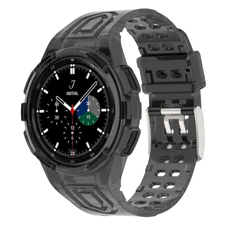 For Samsung Galaxy Watch4 Classic 46mm Silicone Watch Band Ajustable Strap with Integrated Watch Case - Transparent Black