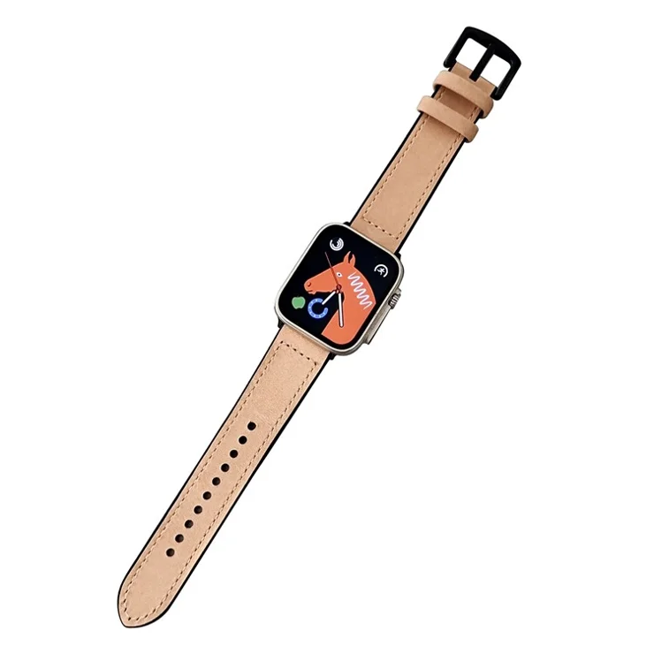 Watch Strap for Apple Watch Series 10 42mm / 9 8 7 41mm / SE (2023) SE (2022) SE 6 5 4 40mm / 3 2 1 38mm Genuine Cow Leather Silicone Band - Yellow