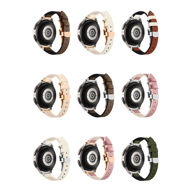 For Samsung Galaxy Watch6 / Garmin Venu Sq / Huami Amazfit Bip Silicone+Genuine Leather Band 20mm Watch Strap - Beige / Rose Gold Buckle
