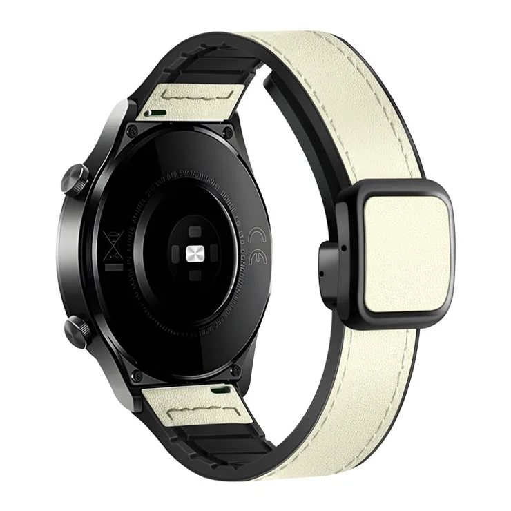 For Samsung Galaxy Watch6 / Garmin Venu Sq 2 Watch Band 20mm PU Leather+Silicone Strap - Beige