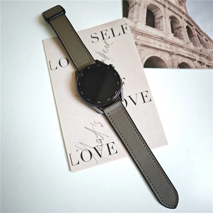 For Samsung Gear S3 Classic / Garmin Vivoactive 4 Magnetic Band 22mm Leather Coated Silicone Watch Strap - Tan