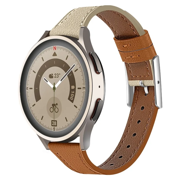 22mm Universal Wrist Watch Band Genuine Cow Leather Strap Replacement - Brown+Beige