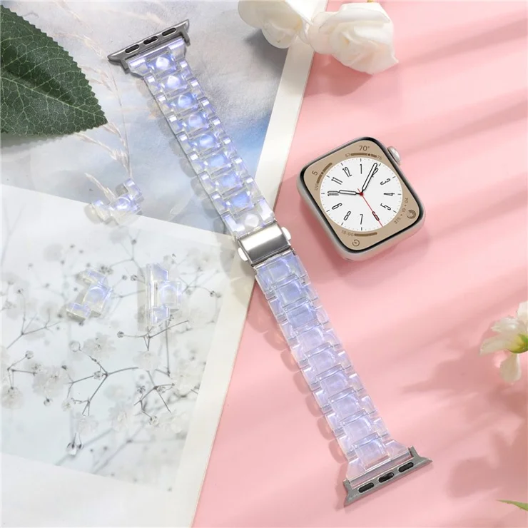 Watch Band for Apple Watch Series 10 42mm / 9 8 7 41mm / SE (2023) SE (2022) SE 6 5 4 40mm / 3 2 1 38mm Resin Bands 3-Bead Watch Strap - Gradient Blue