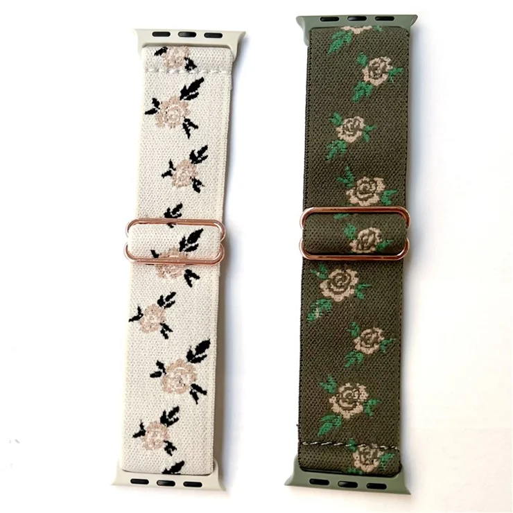 AW For Apple Watch 10 46mm / Ultra 2 / Ultra 49mm / 9 8 7 45mm / SE (2023) SE (2022) SE 6 5 4 44mm / 3 2 1 42mm Band Nylon Strap - Green Leaf+Rose