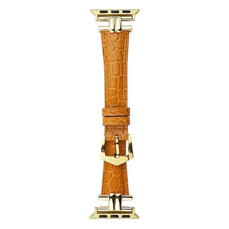 Watch Band for Apple Watch Series 10 42mm / 9 8 7 41mm / SE (2023) SE (2022) SE 6 5 4 40mm / 3 2 1 38mm Leather Wrist Strap - Orange+Gold Buckle