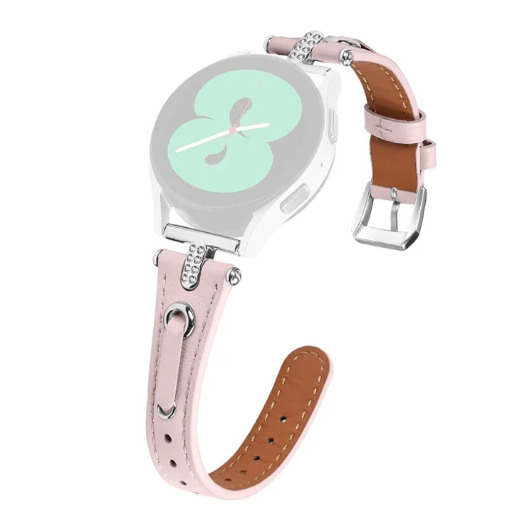 For Samsung Galaxy Watch 5 Pro / Watch 5 / Watch FE 40mm / Watch4 / Watch4 Classic Genuine Cow Leather Watch Strap (Silver Buckle) - Pink