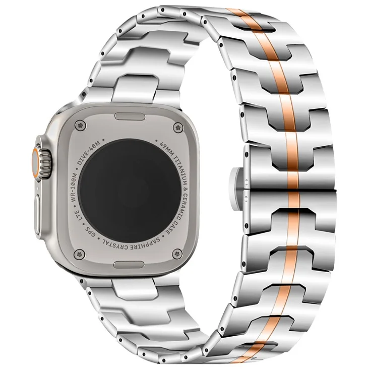 Stainless Steel Strap for Apple Watch 10 46mm / Ultra 2 / Ultra 49mm / 9 8 7 45mm / SE (2023) SE (2022) SE 6 5 4 44mm / 3 2 1 42mm Band - Silver+Rose Gold
